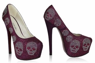 LSS00115 - Purple Skull Diamante Embellished Platform Shoes