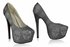 LSS00115 - Grey kull Diamante Embellished Platform Shoes