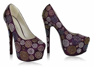LSS00116 - Purple Diamante Embellished Platform Shoes