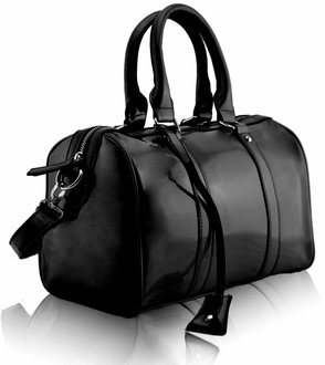 LS7008A - Black Patent Barrel Handbag
