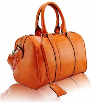 LS7008A - Orange Patent Barrel Handbag