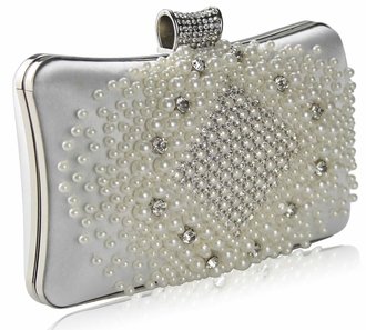 LSE00206 - Wholesale & B2B Ivory Beaded Pearl Rhinestone Clutch Bag Supplier & Manufacturer