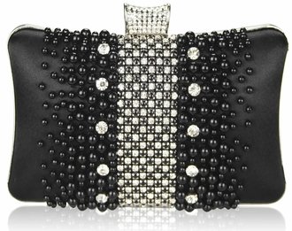 LSE00207 - Wholesale & B2B Black Beaded Pearl Rhinestone Clutch Bag Supplier & Manufacturer