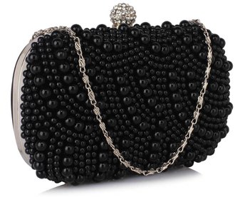 LSE00209 - Wholesale & B2B Black Beaded Pearl Rhinestone Clutch Bag Supplier & Manufacturer