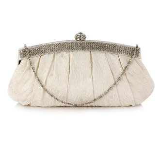 LSE00216 - Ivory Floral Satin Lace Clutch Bag