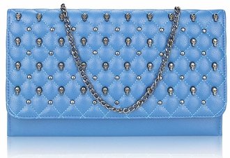 LSE00218 - Blue Quilted Purse With Skull Stud Detail