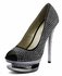 LSS00130 - Black Double Platform Crystal High Heel Peeptoe Shoes