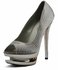 LSS00130 - Champagne Double Platform Crystal High Heel Peeptoe Shoes