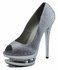 LSS00130 - Silver Double Platform Crystal High Heel Peeptoe Shoes
