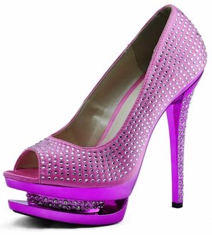 LSS00130 - Pink Double Platform Crystal High Heel Peeptoe Shoes