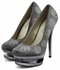 LSS00131 - Grey Double Platform Crystal High Heel Shoes