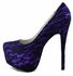 LSS00125 - Blue Lace Covered Platform Court Shoes