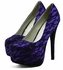 LSS00125 - Blue Lace Covered Platform Court Shoes