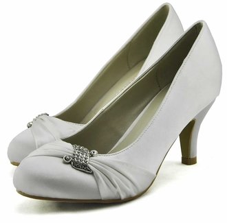 LSS00132 - White Diamante Satin Court Shoes