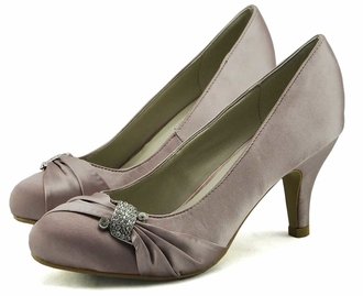 LSS00132 - Nude Diamante Satin Court Shoes