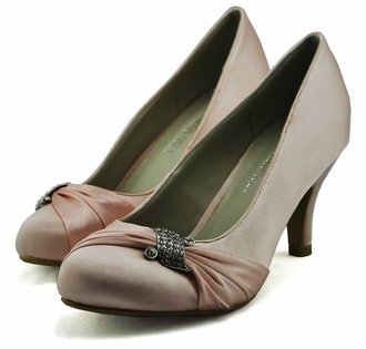 LSS00132 - Champagne Diamante Satin Court Shoes