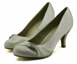 LSS00132 - Ivory Diamante Satin Court Shoes