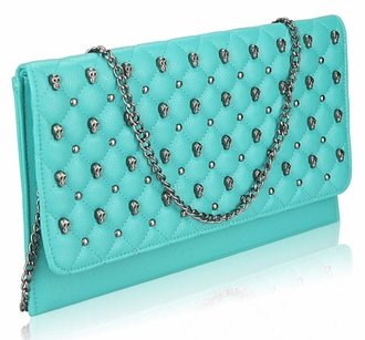 LSE00218 - Emerald Quilted Purse With Skull Stud Detail
