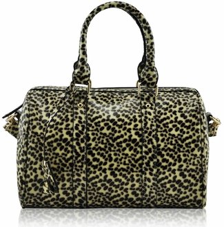 LS7008B - Beige Patent Animal Print Bowling Handbag