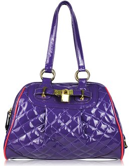 LS6046 - Purple Quilted Patent Shoulder Bag With Padlock