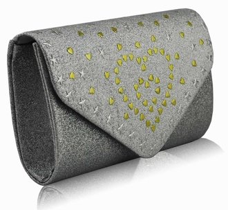 LSE00239 - Silver Glitter Cluth With Metal Star Studs