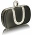 LSE00224 - Black Sparkly Crystal Satin Clutch purse