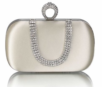 LSE00224 - Ivory Sparkly Crystal Satin Clutch purse