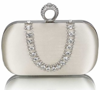 LSE00225 - Ivory Sparkly Crystal Satin Clutch purse