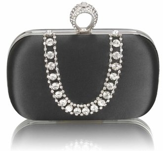 LSE00225 - Black Sparkly Crystal Satin Clutch purse