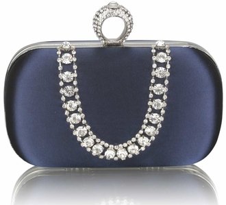 LSE00225 - Navy Sparkly Crystal Satin Clutch purse