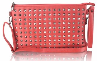 AG00230 - Red CrossBody Bag With  Stud Detail