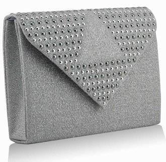 LSE00242- Silver Diamante Evening Clutch Bag