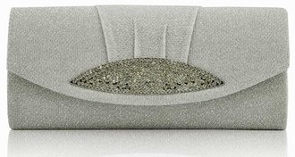 LSE00237 - Silver Diamante Evening Clutch Bag