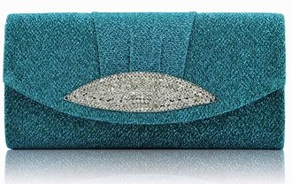 LSE00237 - Emerald Diamante Evening Clutch Bag