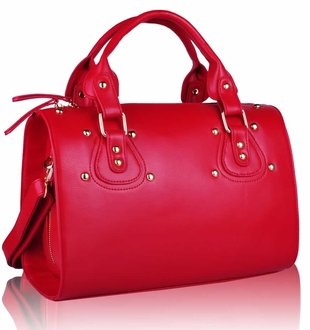LS0043A - Red Studded Fashion Satchel Handbag