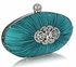 LSE0093 - Gorgeous Emerald Crystal Satin Rouched Hard Case  Evening Bag