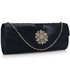 LSE00104 - Navy Crystal Flower Satin Clutch