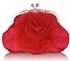 LSE00143 - Red Crystal Flower Satin Clutch