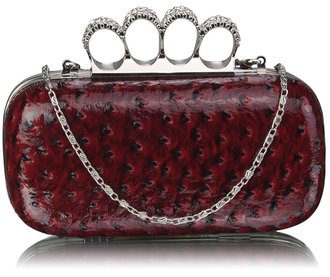 LSE00188A - Burgundy Ostrich Knuckle Rings Evening Bag