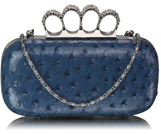 LSE00188A - Navy Ostrich  Knuckle Rings Evening Bag