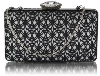 LSE0028 - Black / Silver Satin Evening Clutch Bag