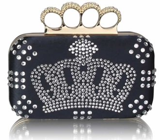LSE0046 - Navy Crown Diamante Clutch Bag