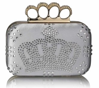 LSE0046 - Silver Crown Diamante Clutch Bag