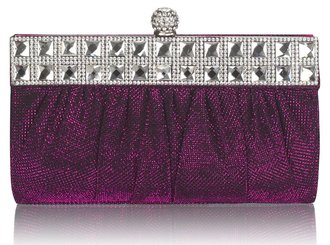 LSE0045 - Fuchsia Ruched Satin Clutch With Crystal Decoration