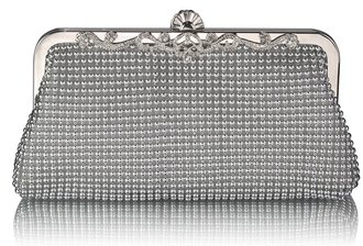 LSE0047 - Silver Beaded Crystal Clutch Bag