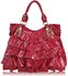 LS0012 -  Red Ruffle Tote Shoulder Bag With Buckle Detail