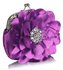 LSE00103 - Purple Crystal Flower Satin Clutch