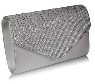 LSE0070 (NEW) - Ivory Diamante Design Evening Flap Over Party Clutch Bag