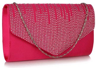 LSE0070 (NEW) - Pink Diamante Design Evening Flap Over Party Clutch Bag