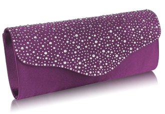 LSE00253 - Purple Diamante Design Evening Flap Over Party Clutch Bag